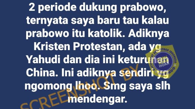Prabowo Beragama Katolik