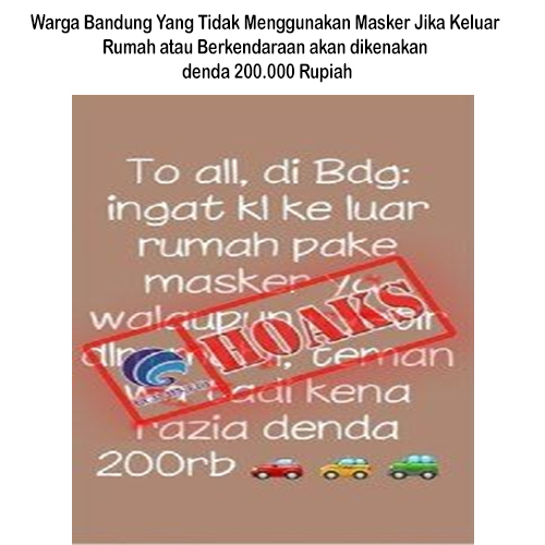 Warga Bandung Yang Tidak Menggunakan Masker Jika Keluar Rumah atau Berkendaraan akan dikenakan denda 200.000 Rupiah