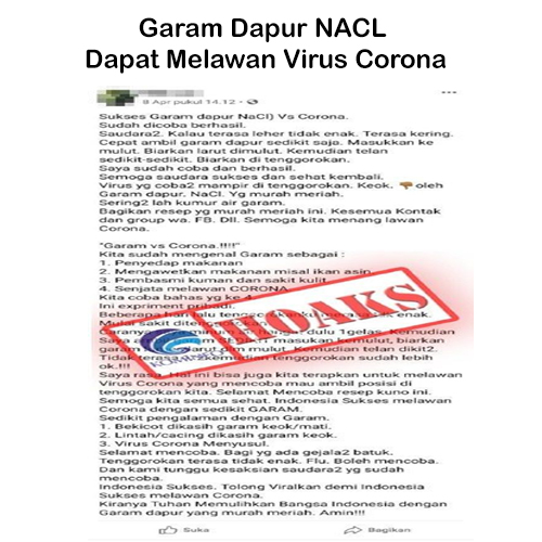 Garam Dapur NACL Dapat Melawan Virus Corona