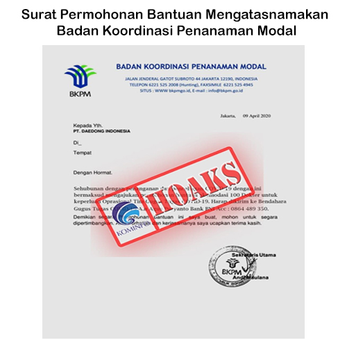 Surat Permohonan Bantuan Mengatasnamakan Badan Koordinasi Penanaman Modal