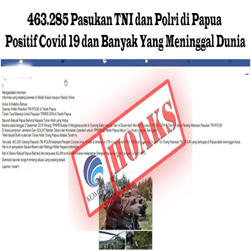 463.285 Pasukan TNI dan Polri di Papua Positif Covid 19 dan Banyak Yang Meninggal Dunia