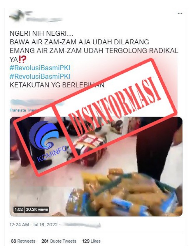 Video Air Zamzam Dilarang Dibawa ke Indonesia karena Tergolong Radikal