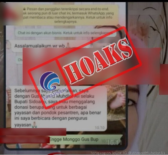 Akun WhatsApp Mengatasnamakan Bupati Sidoarjo dan Meminta Donasi Untuk Yayasan Pesantren