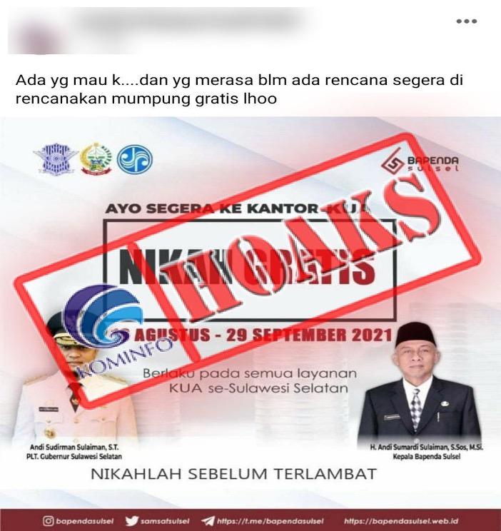 Flyer Nikah Gratis di Sulsel 18 Agustus - 29 September 2021