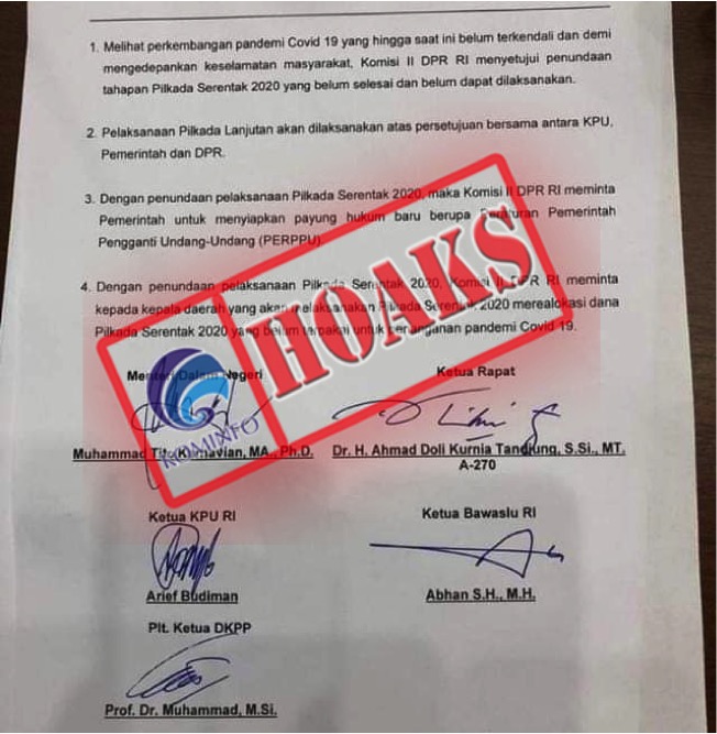 Surat Keputusan Penundaan Pilkada 2020 Akibat Pandemi Covid-19