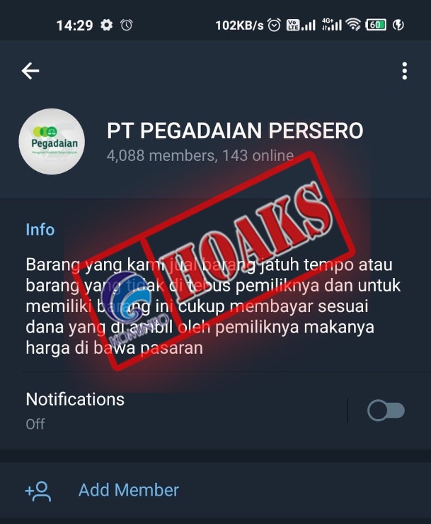 Akun Telegram Mengatasnamakan PT Pegadaian (Persero)