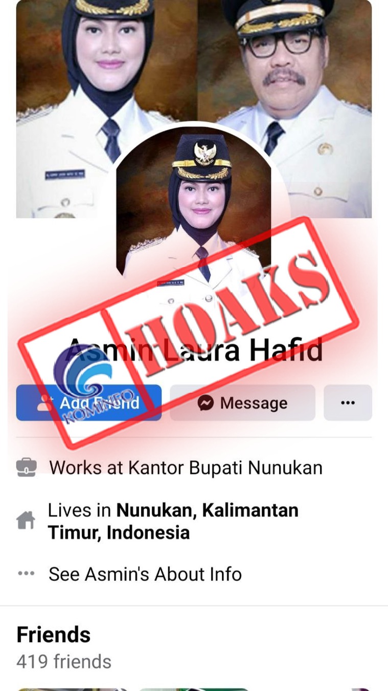 Akun Facebook Mengatasnamakan Bupati Nunukan Hj. Asmin Laura Hafid, S.E., M.M., Ph.D.