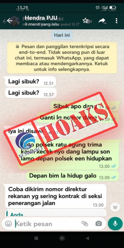 Akun WhatsApp Mengatasnamakan Kepala Dinas Perhubungan Kota Bengkulu