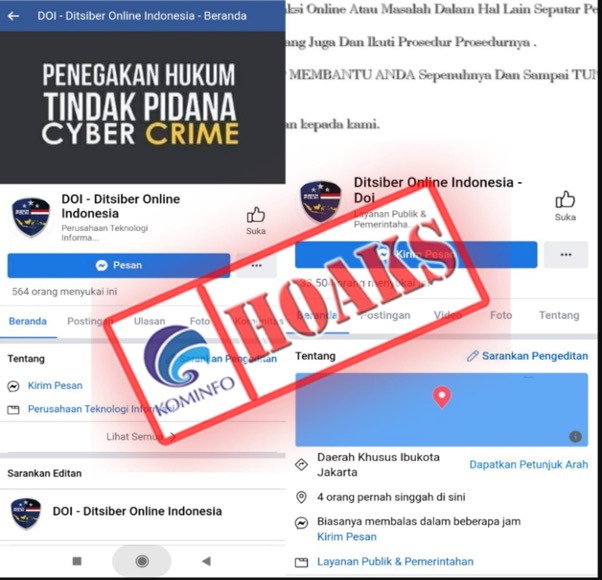 Akun Facebook Palsu Mengatasnamakan Siber Polri, DOI-Ditsiber Online Indonesia