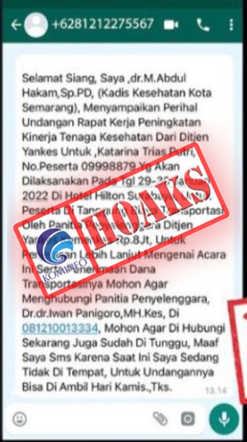 WhatsApp Undangan Rapat Kerja Peningkatan Kinerja Tenaga Kesehatan Dinkes Semarang oleh Kadinkes Semarang