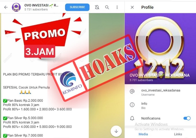 Akun Telegram Mengatasnamakan OVO Menawarkan Investasi Reksadana