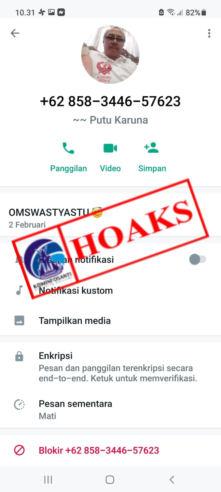 TERSEBAR TANGKAPAN LAYAR AKUN WHATSAPP YANG MENGGUNAKAN FOTO PROFIL DAN MENGATASNAMAKAN INSPEKTUR KABUPATEN BULELENG