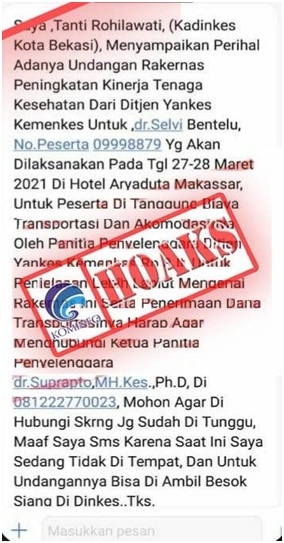 Undangan Rakernas Peningkatan Kinerja Tenaga Kesehatan Mengatasnamakan Kadinkes Kota Bekasi