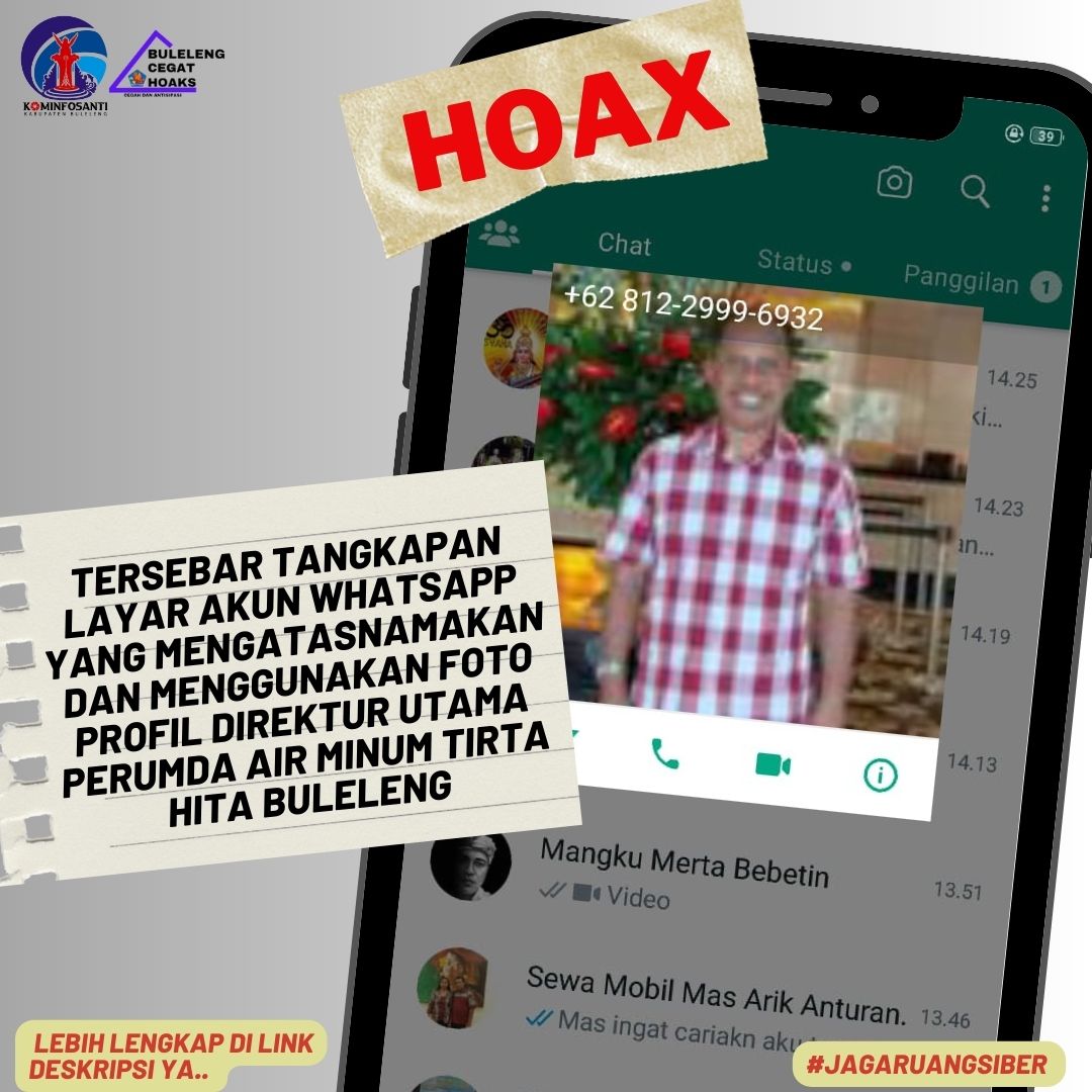 Akun Whatsapp yang mengatasnamakan dan menggunakan foto profil Direktur Utama Perumda Air Minum Tirta Hita Buleleng