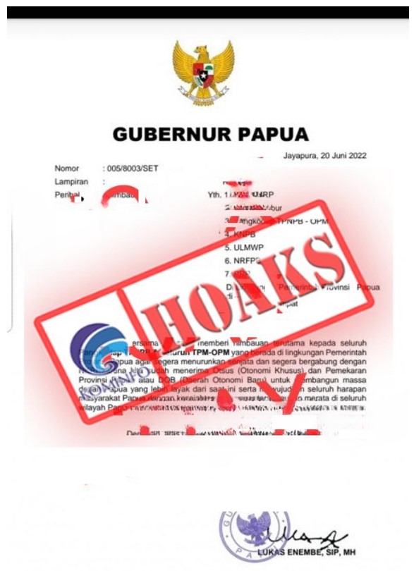Surat Gubernur Papua Lukas Enembe Instruksikan TPNPB-OPM Segera Letakkan Senjata