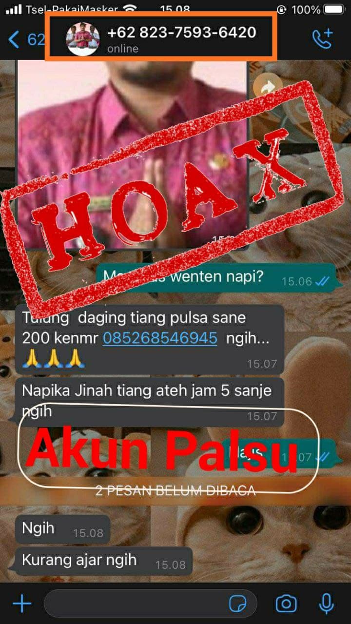 Tersebar tangkapan layar akun whatsapp yang mengatasnamakan Perbekel Sambangan, Sukasada, Kab. Buleleng