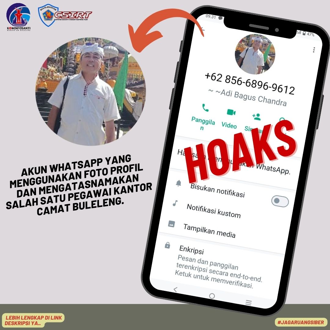 Akun Whatsapp yang menggunakan foto profil dan mengatasnamakan salah satu Pegawai Kantor Camat Buleleng.