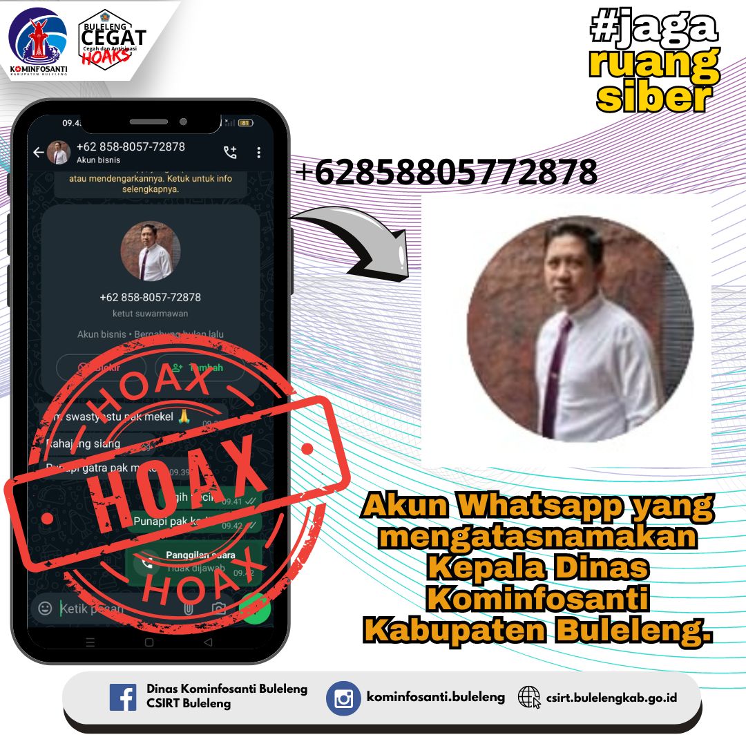 Tersebar kembali  tangkapan layar Akun Whatsapp yang mengatasnamakan Kadis Kominfosanti Kabupaten Buleleng.