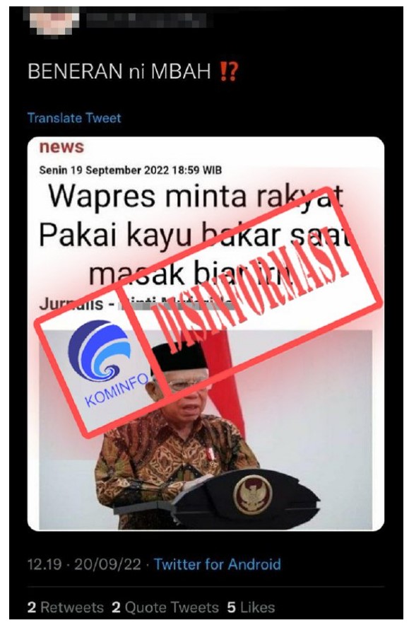 Ma'ruf Amin Minta Rakyat Pakai Kayu Bakar untuk Masak