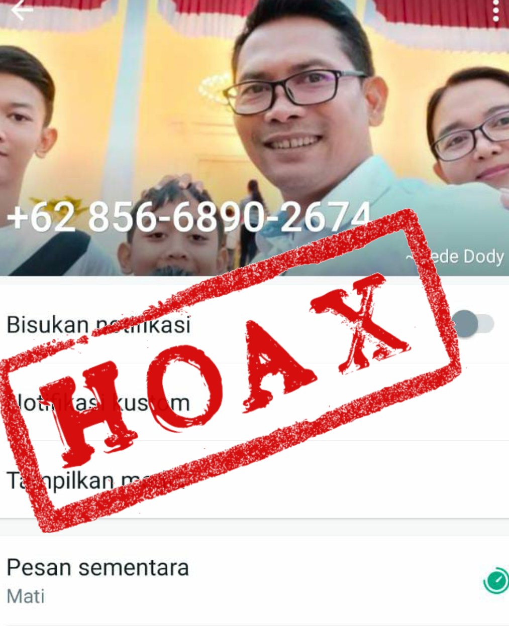 Tersebar tangkapan layar akun whatsapp yang mengatasnamakan Kadis Kebudayaan Kabupaten Buleleng