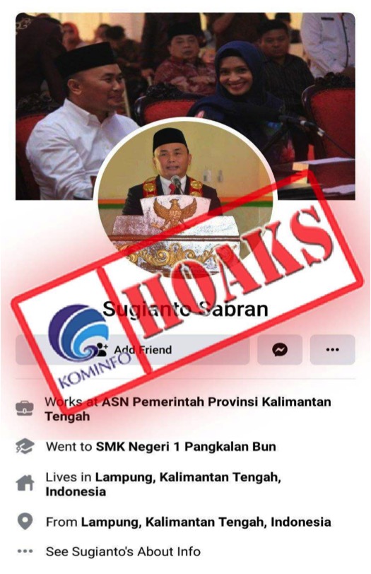 Akun Facebook Mengatasnamakan Gubernur Kalimantan Tengah
