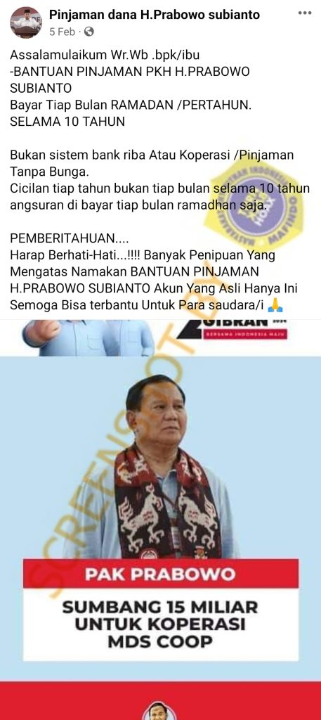 Bantuan Pinjaman PKH Oleh Nama Prabowo Subianto