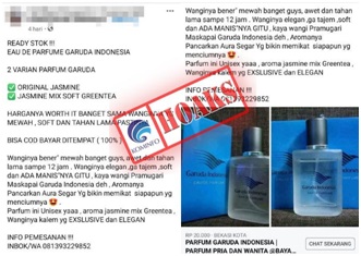 Parfum dengan Label dan Merek Garuda Indonesia Dijual Bebas