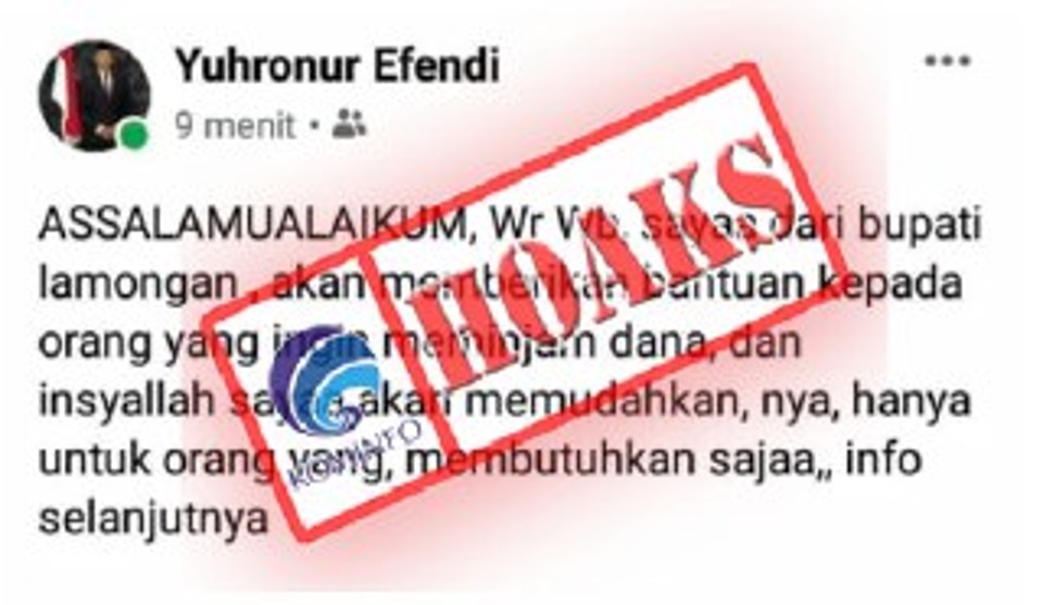 Akun Facebook Mengatasnamakan Bupati Lamongan Tawarkan Bantuan Peminjaman Dana