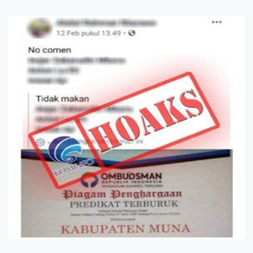 Piagam Penghargaan Terburuk bagi Pemkab Muna yang dikeluarkan Ombudsman Republik Indonesia (ORI)