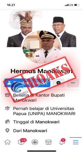 Akun Facebook Mengatasnamakan Bupati Manokwari