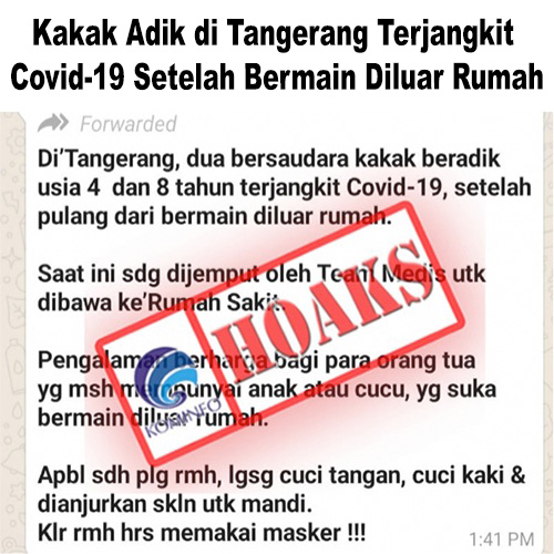 Kakak Adik di Tangerang Terjangkit Covid-19 Setelah Bermain Diluar Rumah