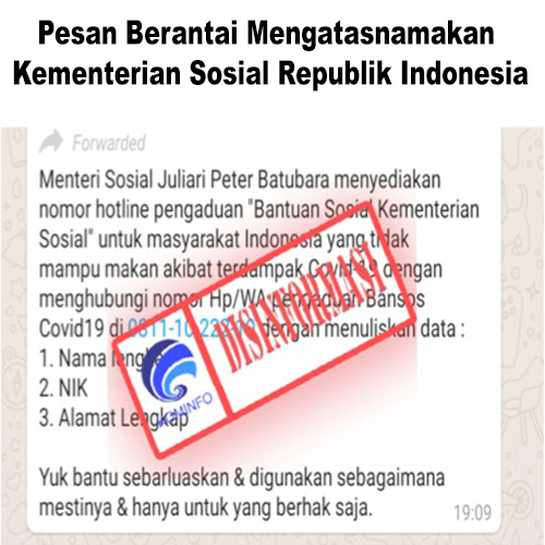 Pesan Berantai Mengatasnamakan Kementerian Sosial Republik Indonesia