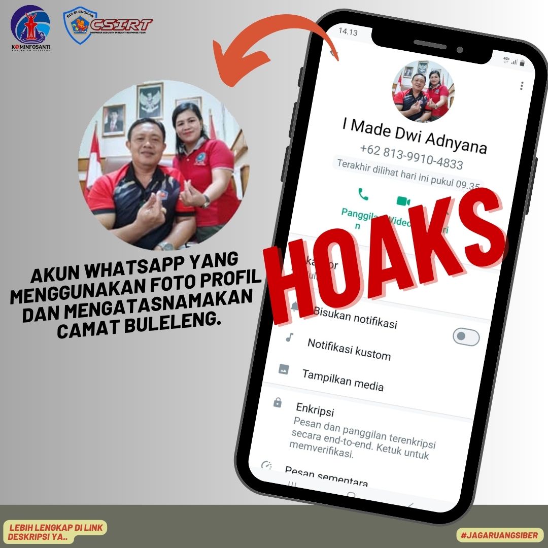 Akun Whatsapp yang menggunakan foto profil dan mengatasnamakan Camat Buleleng.