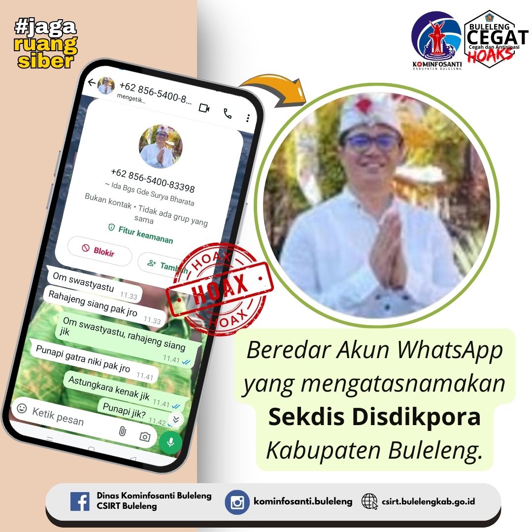 Beredar Akun WhatsApp yang mengatasnamakan Sekdis Disdikpora Kabupaten Buleleng.