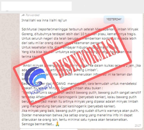 Seorang Reporter Terbunuh setelah Ungkap Limbah Minyak Goreng