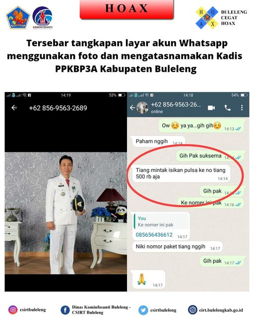 Tersebar Tangkapan Layar Akun Whatsapp Yang Menggunakan Foto Profil dan Mengatasnamakan Kepala Dinas Pengendalian Penduduk , Keluarga Berencana, Pemberdayaan Perempuan dan Perlindungan Anak.