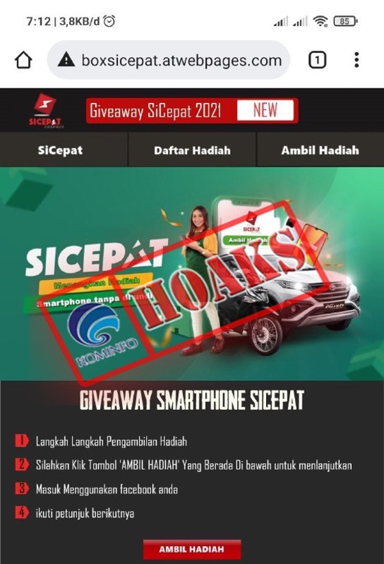 Situs Giveaway Mengatasnamakan SiCepat Ekspres