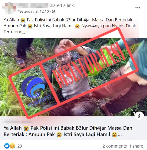 Foto Seorang Anggota Polisi Babak Belur Dihajar Massa