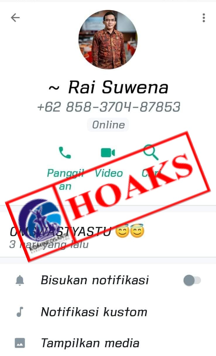 TERSEBAR TANGKAPAN LAYAR AKUN WHATSAPP YANG MENGGUNAKAN FOTO PROFIL DAN MENGATASNAMAKAN SALAH SATU DOSEN UNDIKSHA SINGARAJA