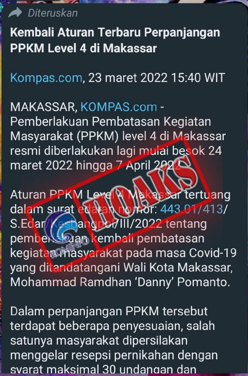 Makassar Terapkan PPKM Level 4 Mulai 24 Maret 2022