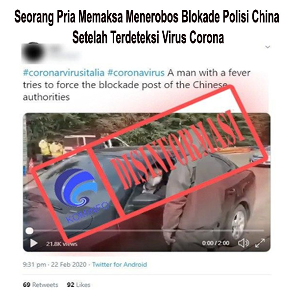 Seorang Pria Memaksa Menerobos Blokade Polisi China Setelah Terdeteksi Virus Corona