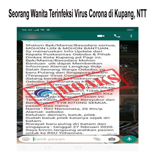 Seorang Wanita Terinfeksi Virus Corona di Kupang, NTT