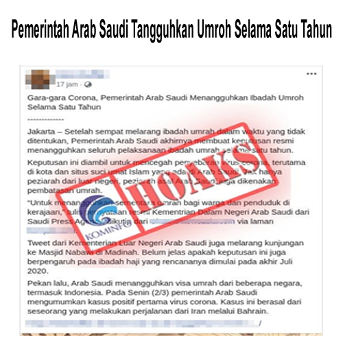 Pemerintah Arab Saudi Tangguhkan Umroh Selama Satu Tahun