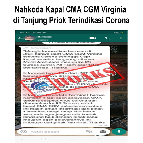 Nahkoda Kapal CMA CGM Virginia di Tanjung Priok Terindikasi Corona