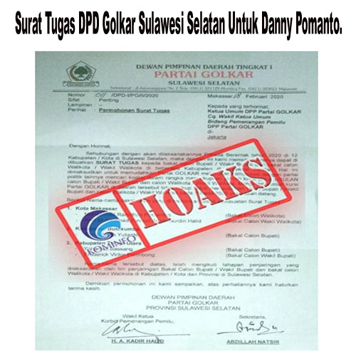 Surat Tugas DPD Golkar Sulawesi Selatan Untuk Danny Pomanto