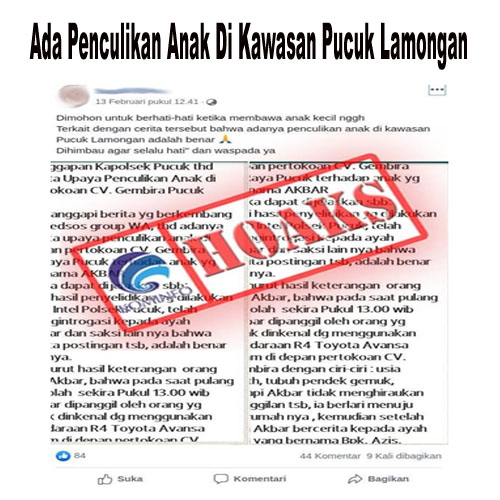 Ada Penculikan Anak Di Kawasan Pucuk Lamongan