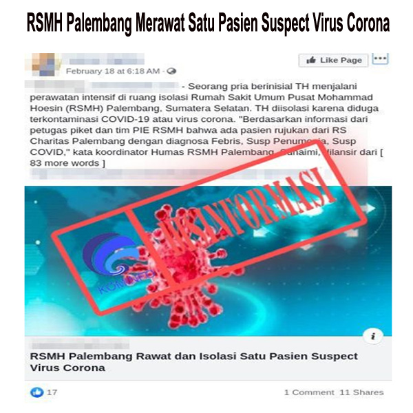 RSMH Palembang Merawat Satu Pasien Suspect Virus Corona