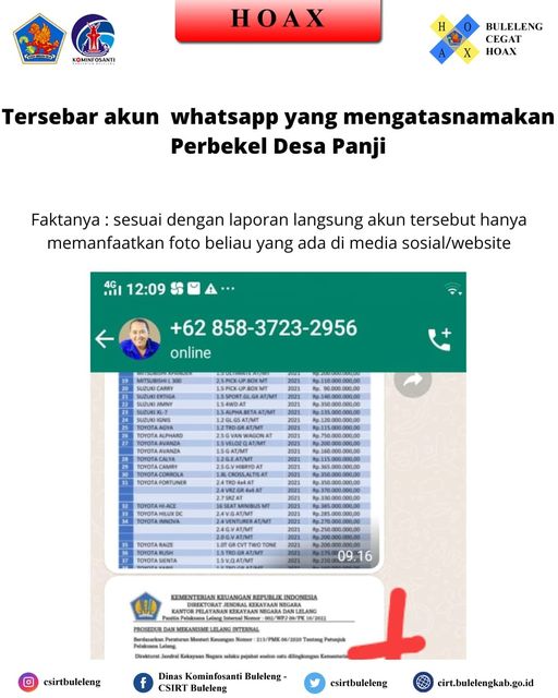 Tersebar tangkapan layar akun whatsapp yang mengaku sebagai Perbekel Desa Panji, Kecamatan Sukasada, Buleleng