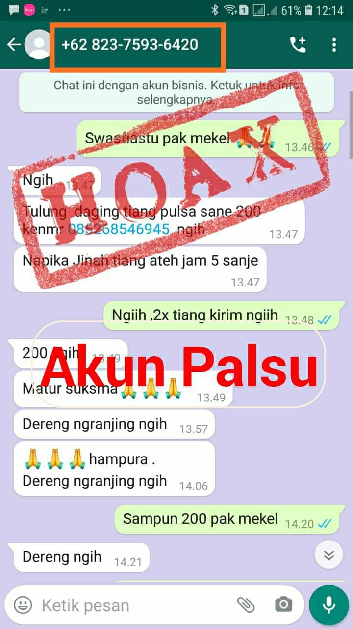 Tersebar tangkapan layar akun whatsapp yang mengatasnamakan Perbekel Panji