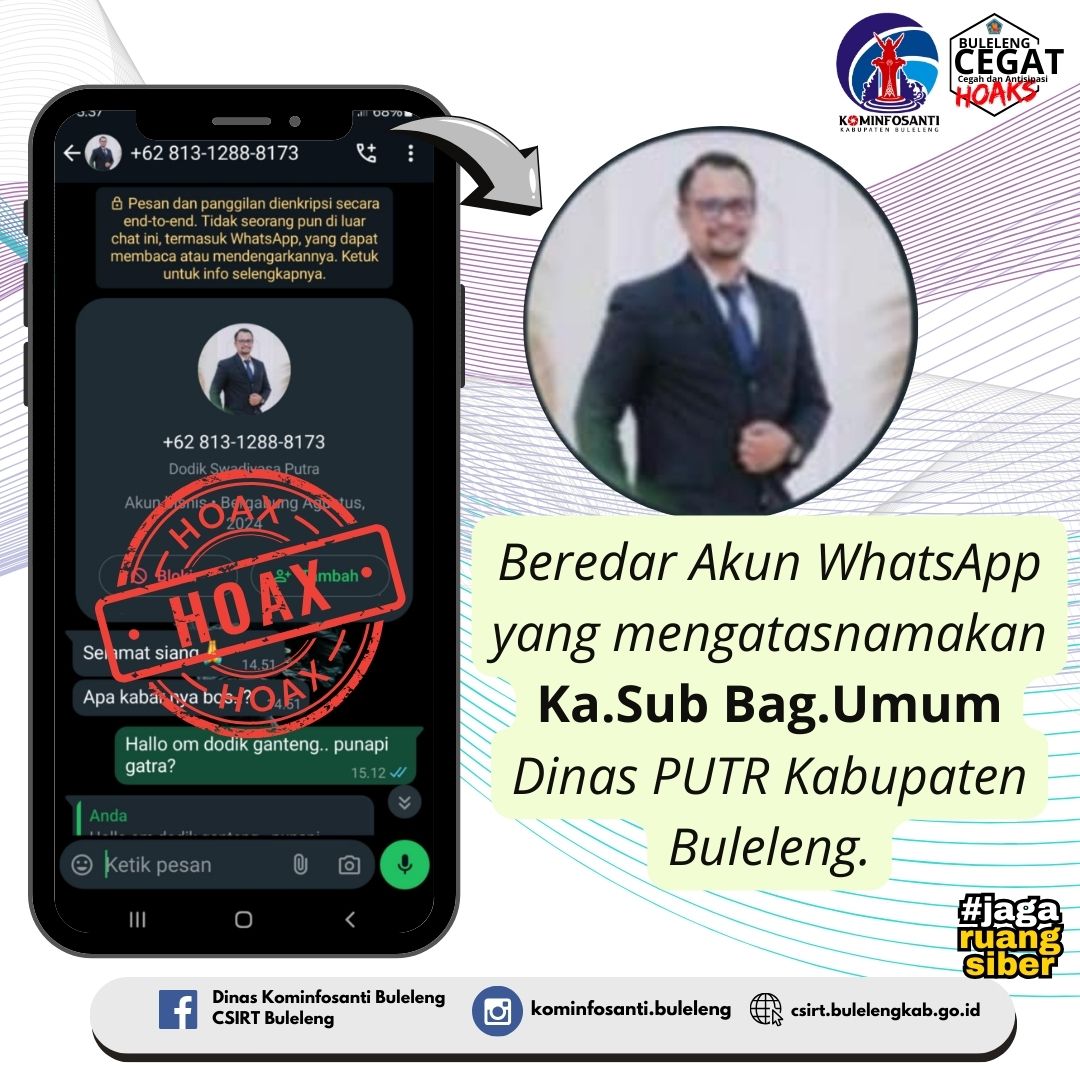 Beredar Akun WhatsApp yang mengatasnamakan Ka.Sub Bag.Umum Dinas PUTR Kabupaten Buleleng.